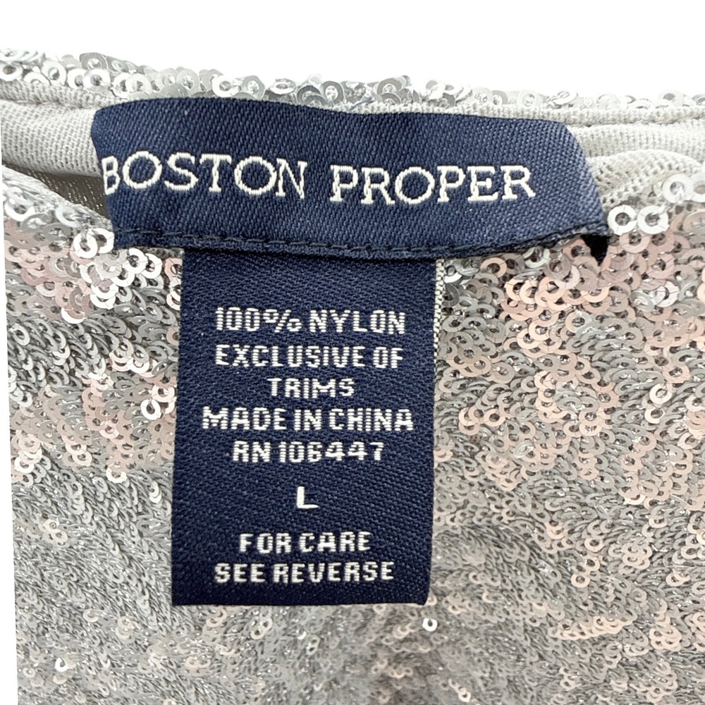 Boston Proper Sequin Cami Top Large Silver Sparkle Holiday Party Adjustable - Picture 4 of 6